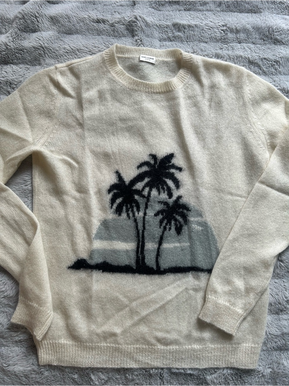 Saint Laurent Cream Crewneck Sweater with Palm Tree Motif